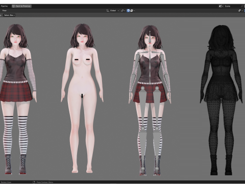 Emo Clothing 0001 - UE5 - Unity - Blender - Animated - Realistic Female Character Modèle 3D