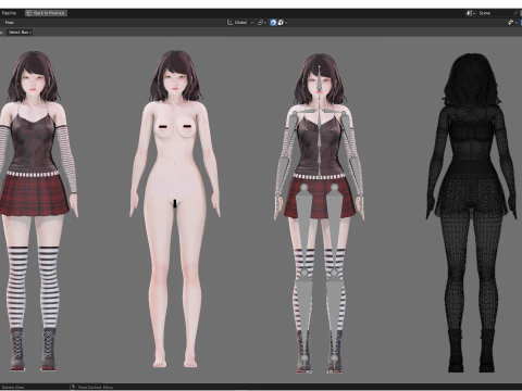 Emo Giyim 0001 - UE5 - Unity - Blender - Animasyonlu - Ger&ccedil;ek&ccedil;i Kadın Karakter 3D Model
