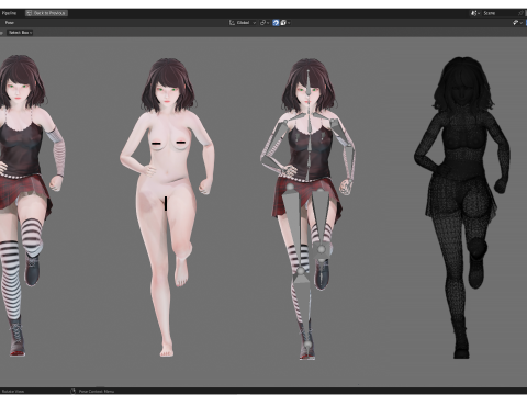 Emo Clothing 0001 - UE5 - Unity - Blender - Animated - Realistic Female Character Modèle 3D