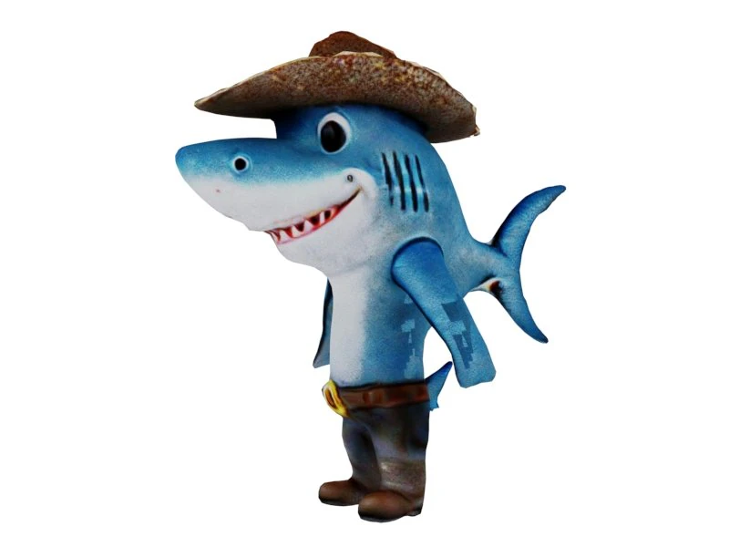 Shark with a cowboy hat 3D Model .c4d .max .obj .3ds .fbx .stl .blend 