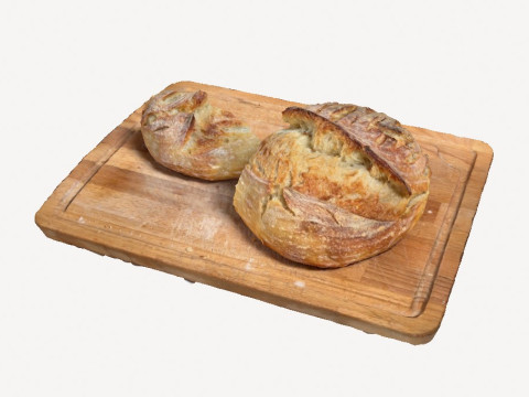Sliced sourdough bread on board 3D Model