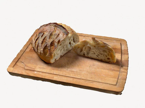 Sliced sourdough bread on board 3D Model
