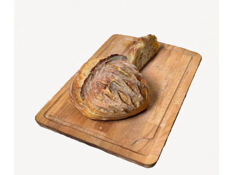 Sliced sourdough bread on board 3D Model