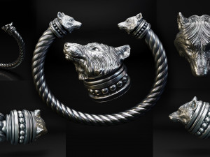 Bracelet Wolf Head and Pendant - Vikings 3D Print Model
