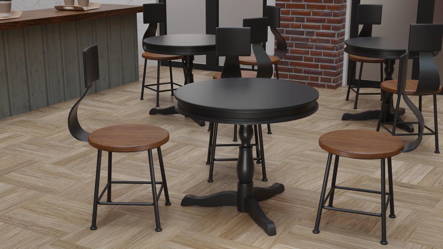 Coffee Shop Chair and Table 3D Model .c4d .max .obj .3ds .fbx .stl .blend