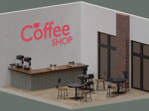 Coffee Shop Chair and Table 3D Model