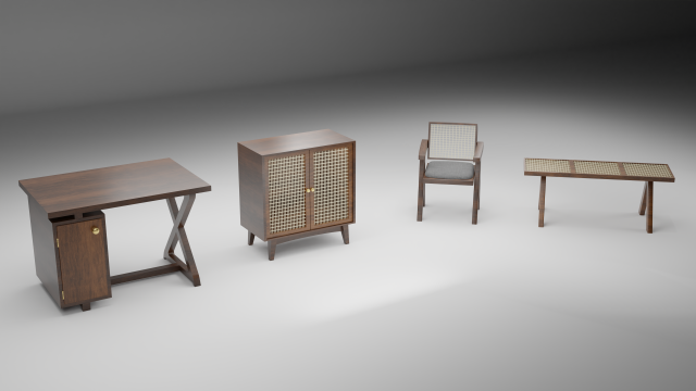 Chandigarh Furniture Table chair cabinet bench Modello 3D .c4d .max .obj .3ds .fbx .stl .blend