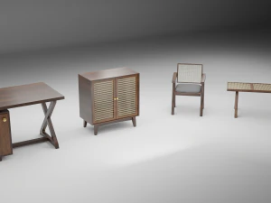 Chandigarh Furniture Table chair cabinet bench 3D Model