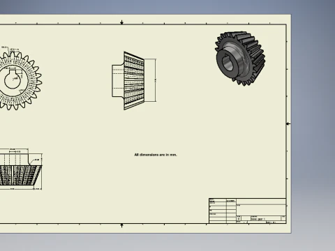 Bevel Gear Precision with Technical Drawing 3D Print Model