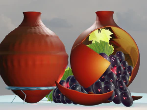 Qvevri georgianischer Weinkrug mit Weintrauben im Inneren. Kann f&uuml;r 3D-Drucker f&uuml;r Souvenirs verwendet werden 3D Modell