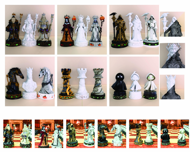 3D 프린팅을 위한 할로윈 체스 세트 으스스한 STL 피규어 3D 프린트 모델 .c4d .max .obj .3ds .fbx .stl .blend 
