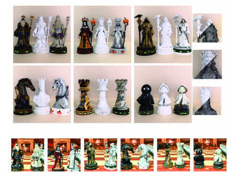 Jeu d'échecs d'Halloween Figurines STL effrayantes pour l'impression 3D Modèles 3D en vedette