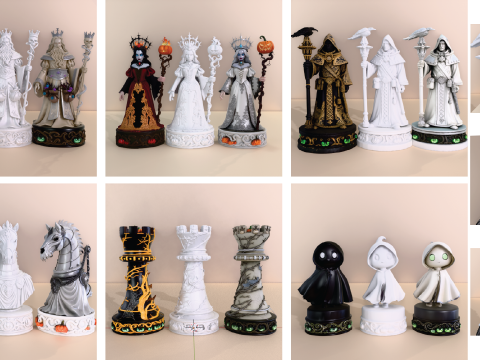 3D 프린팅을 위한 할로윈 체스 세트 으스스한 STL 피규어 3D 프린트 모델
