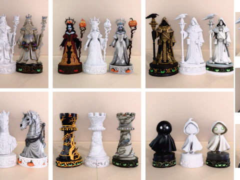 Halloween Chess Set Spooky STL Figures for 3D Printing 3D Print Model
