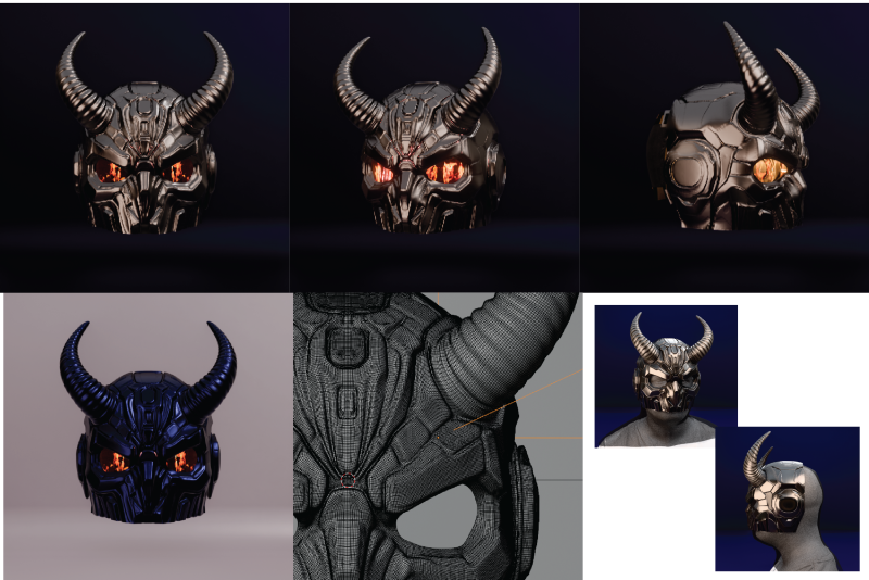 पुरुष सींग वाले आधे चेहरे वाले मुद्रण योग्य साइबरपंक दानव मास्क 3D प्रिंट मॉडल .c4d .max .obj .3ds .fbx .stl .blend 