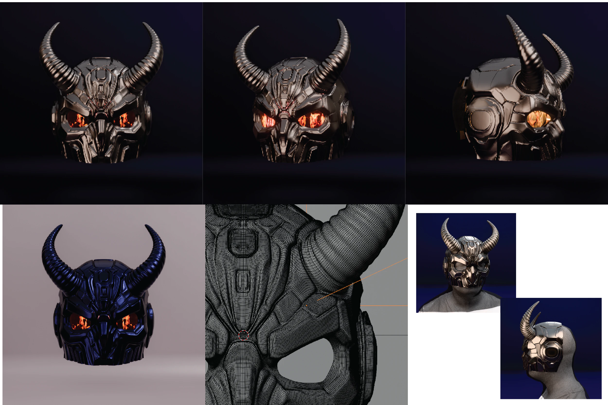 Cyberpunk Demon Mask for Male Horned Half-Face Printable 3D Print Model .c4d .max .obj .3ds .fbx .stl .blend 