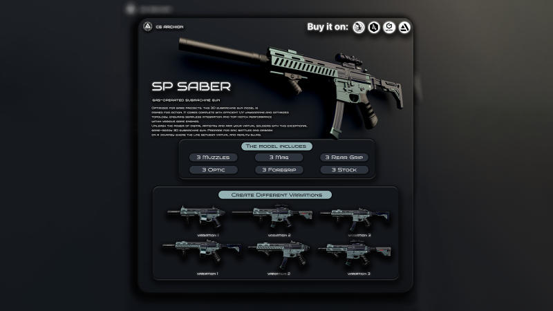 SP SABER SMG Low-poly Model 3D .c4d .max .obj .3ds .fbx .stl .blend 