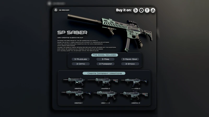 SP SABRE SMG Low-poly Model 3D .c4d .max .obj .3ds .fbx .stl .blend 