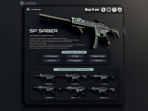 SP SABER SMG Low-poly Modèle 3D
