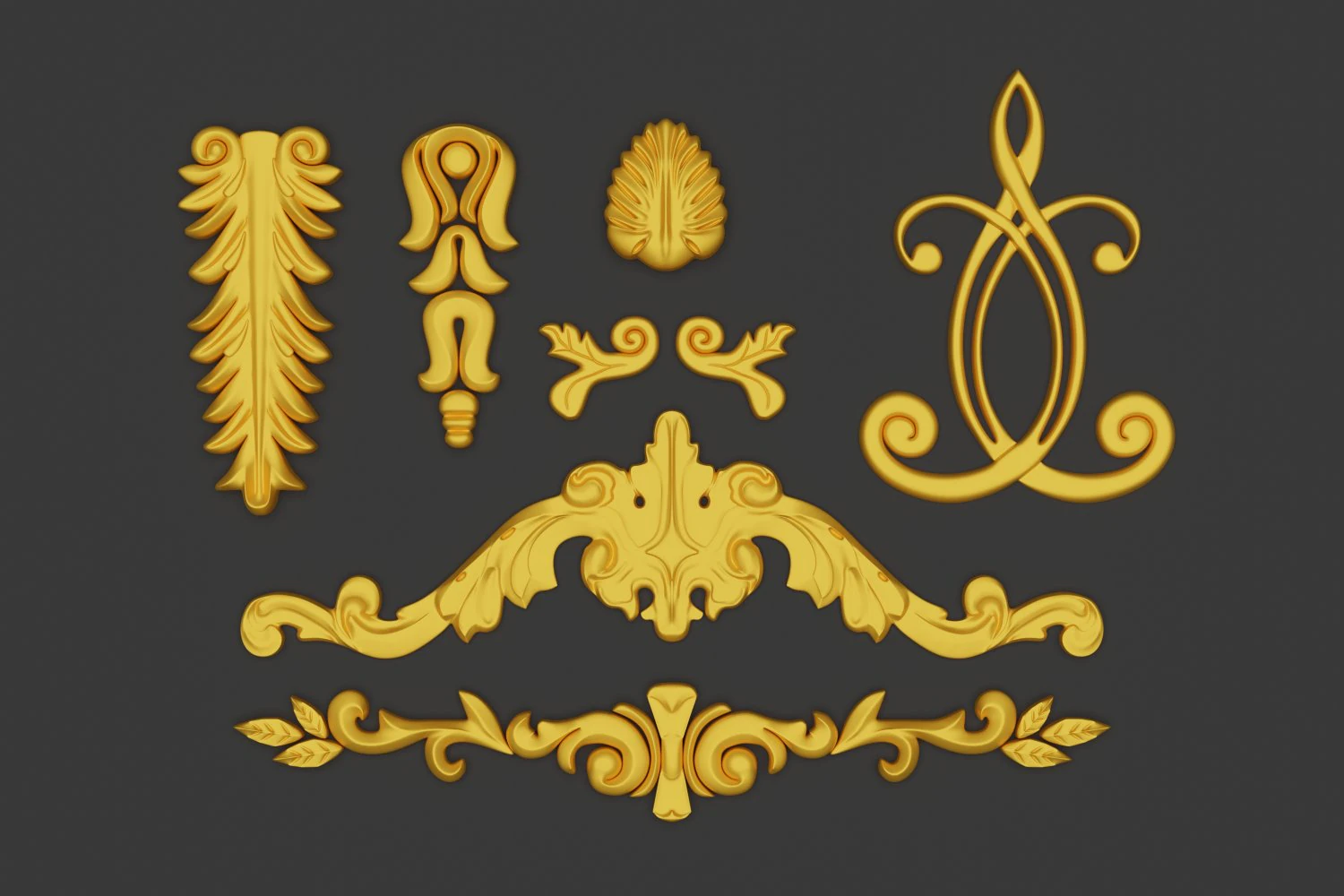 Classic carved element pack 1 3D Model .c4d .max .obj .3ds .fbx .stl .blend