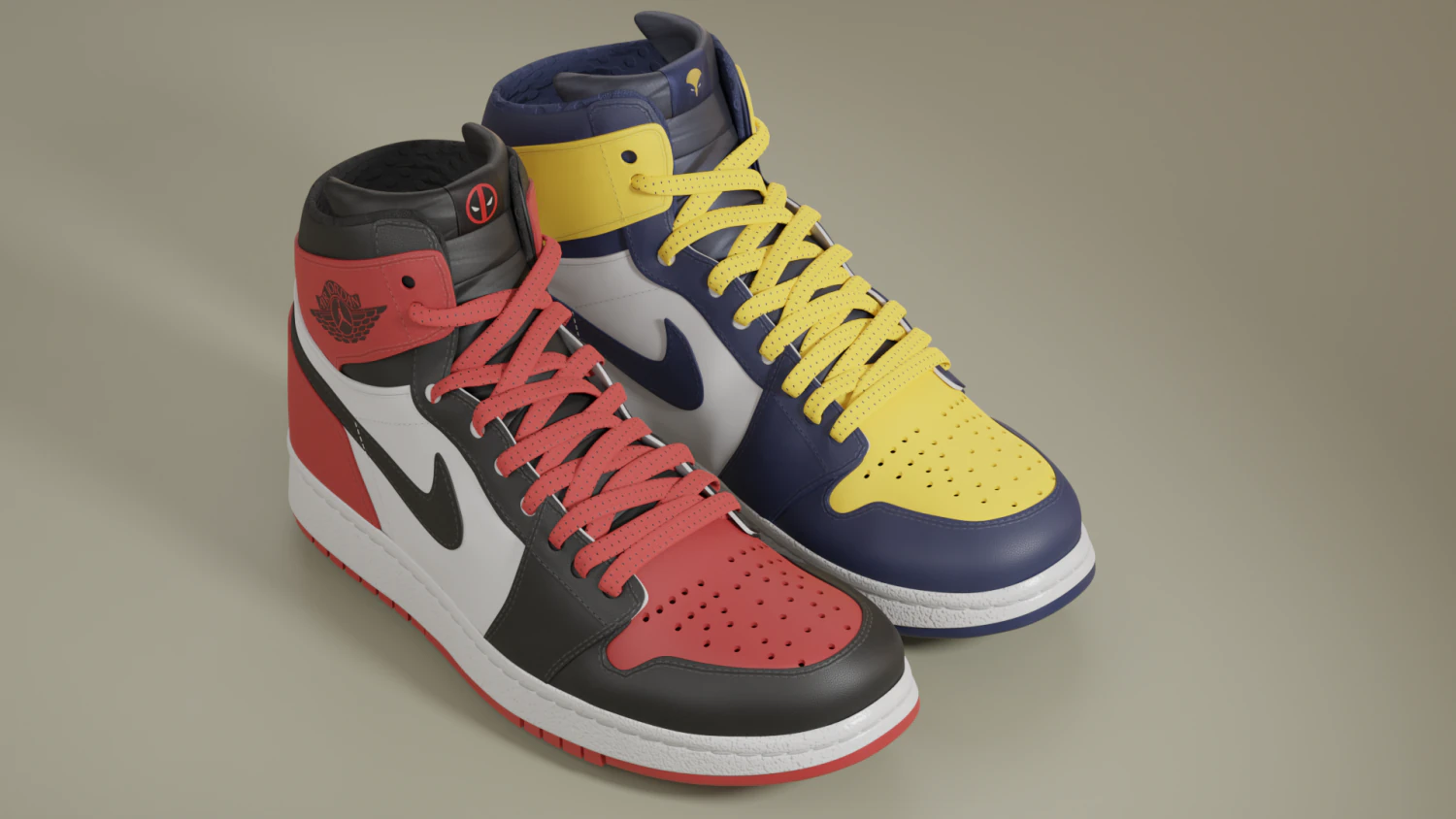 Air Jordan 1 Deadpool vs Wolverine 3D Model .c4d .max .obj .3ds .fbx .stl .blend