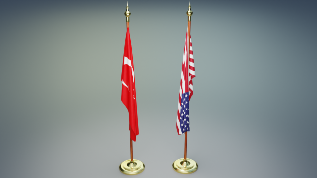 Turkish and American Flagpoles 3Dモデル .c4d .max .obj .3ds .fbx .stl .blend