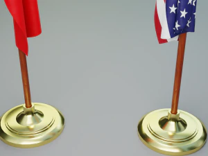 Turkish and American Flagpoles 3D Model