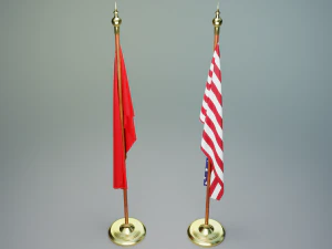 Turkish and American Flagpoles 3D Model