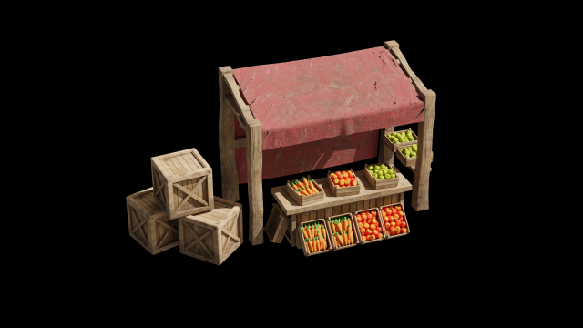 Medieval Market Stall 3D Model .c4d .max .obj .3ds .fbx .stl .blend 