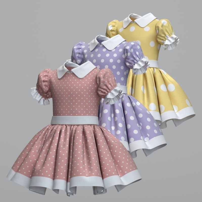 Childrens dress with polka dots Texture 3D Model .c4d .max .obj .3ds .fbx .stl .blend
