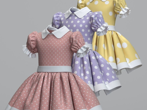 Childrens dress with polka dots Texture 3D Model