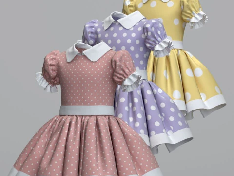 물방울 무늬가있는 어린이 드레스 질감 3D 모델