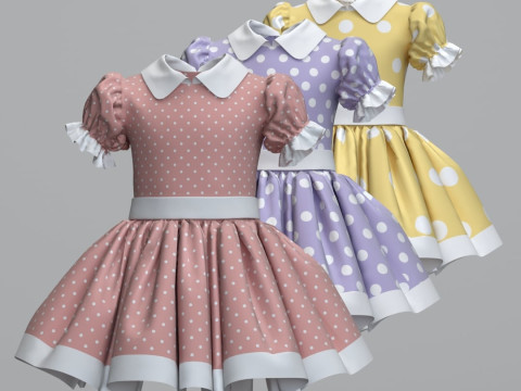 Childrens dress with polka dots Texture 3D Model