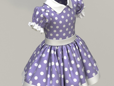 Childrens dress with polka dots Texture 3D Model