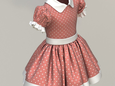 Childrens dress with polka dots Texture 3D Model
