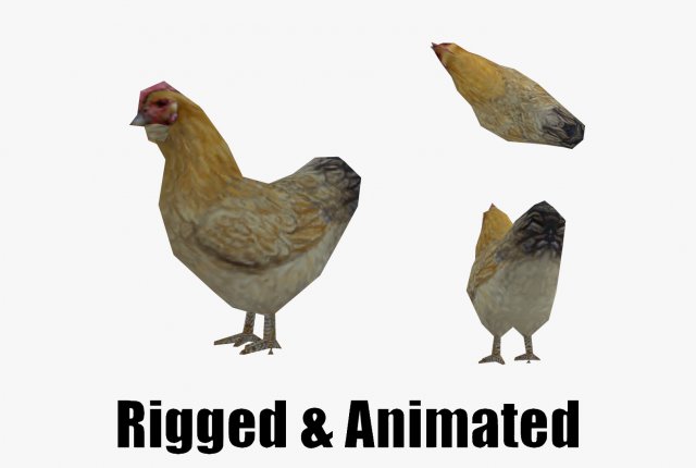 Low-poly animated chicken 3D Model .c4d .max .obj .3ds .fbx .stl .blend 