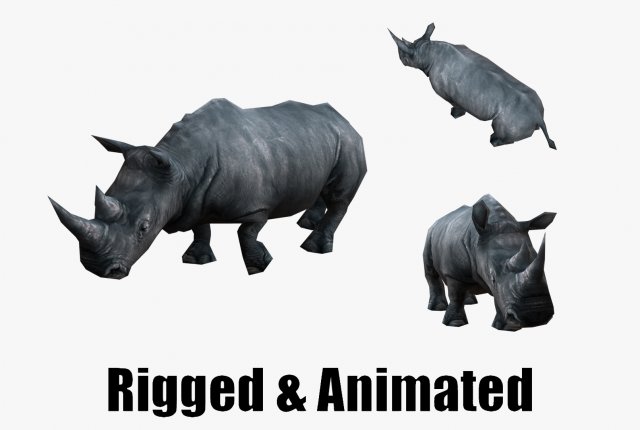 Low-poly animated rhinoceros rhino 3D 모델 .c4d .max .obj .3ds .fbx .stl .blend 