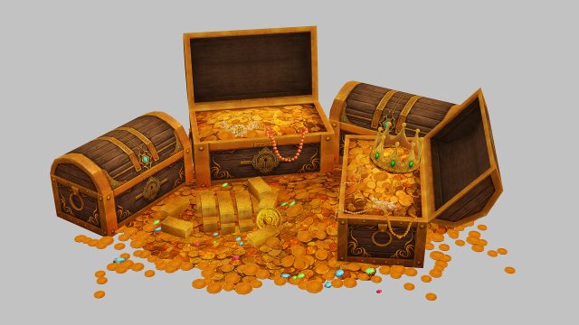 Treasure box 3D Модель .c4d .max .obj .3ds .fbx .stl .blend 