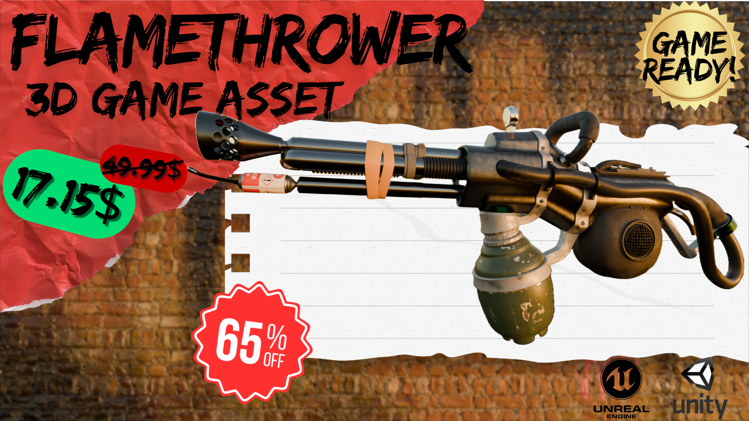 Flamethrower 3D Asset 3D Model .c4d .max .obj .3ds .fbx .stl .blend 