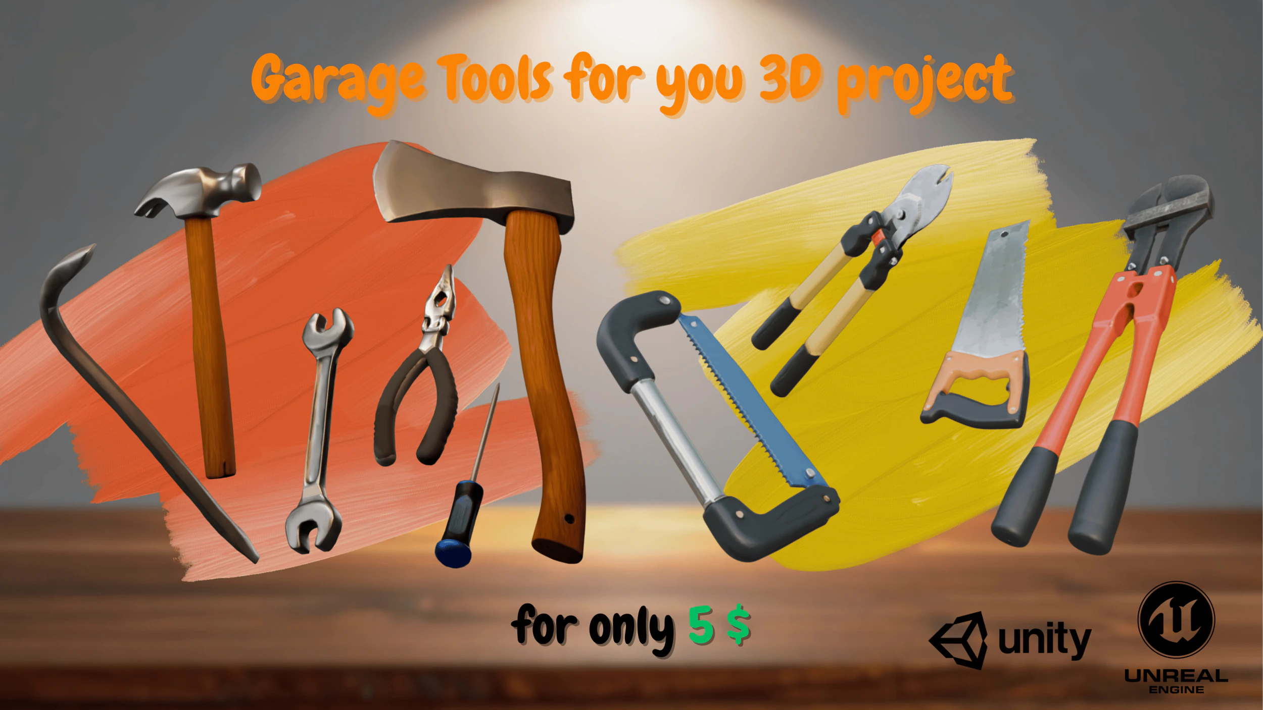 Stylized Garage Tools Pack Game-Ready 3D 3D Model .c4d .max .obj .3ds .fbx .stl .blend 