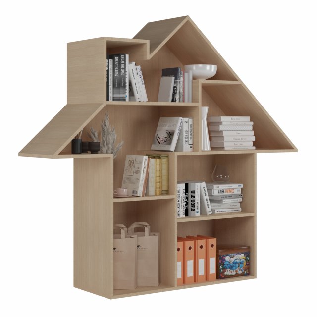 House shaped book shelves 3D Model .c4d .max .obj .3ds .fbx .stl .blend 