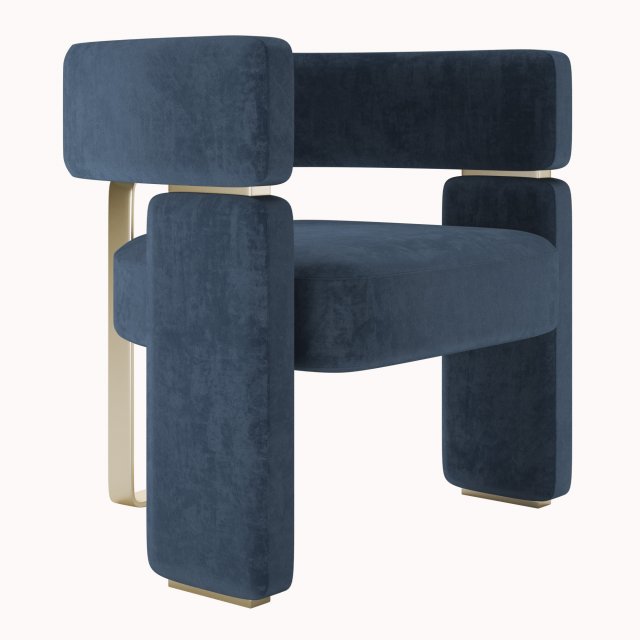 Tempo Blue Velvet Gold Chair 3D Модель .c4d .max .obj .3ds .fbx .stl .blend 