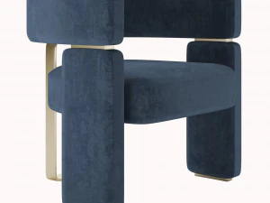 टेम्पो ब्लू वेलवेट गोल्ड चेयर 3D मॉडल