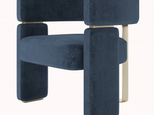 Tempo Blue Velvet Gold Chair 3D Model