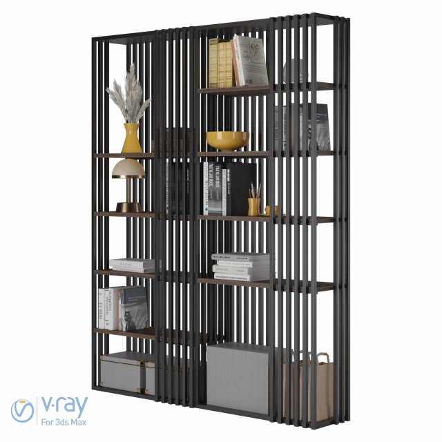 Open Metal Etagere Bookcase Industrial 3D Model .c4d .max .obj .3ds .fbx .stl .blend 