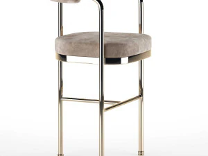 Art Deco Style Modern Velvet Bar Chair or Counter Height With Golden Details 3D Model