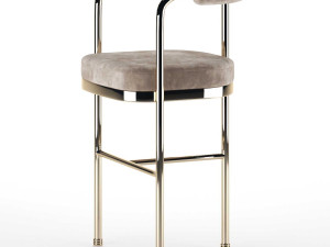 Art Deco Style Modern Velvet Bar Chair or Counter Height With Golden Details 3D Model