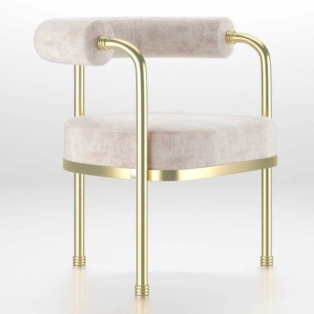 Mid-Century Modern Dining Room Chair Neutral Velvet Golden Polished Bras 3D Model .c4d .max .obj .3ds .fbx .stl .blend 