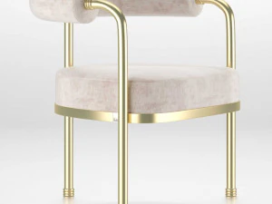 Mid-Century Modern Dining Room Chair Neutral Velvet Golden Polished Bras 3D Model