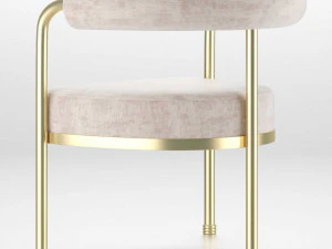 Mid-Century Modern Dining Room Chair Neutral Velvet Golden Polished Bras 3D Model